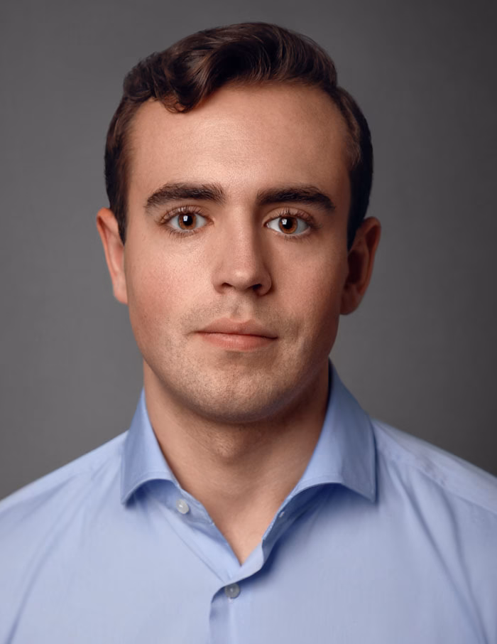 Studio portrait with classic three-point lighting